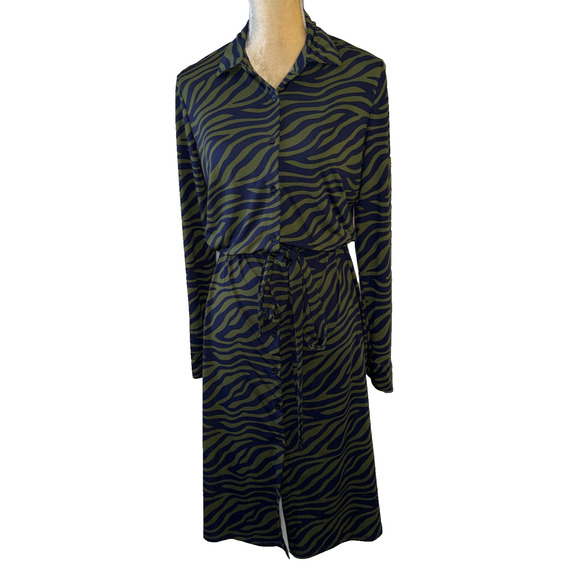 Eloquii Elements Green/ Black Zebra Print Button Down Midi Dress Size 14 - Picture 3 of 14